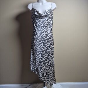 Forever 21 Leopard Print Cowl Neck Asymmetrical Hem Satin Slip Dress Small